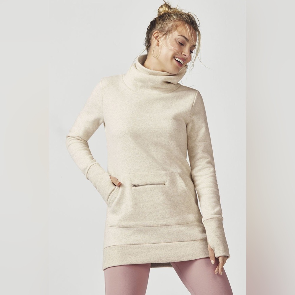 Fabletics funnel neck tunic sweatshirt cream